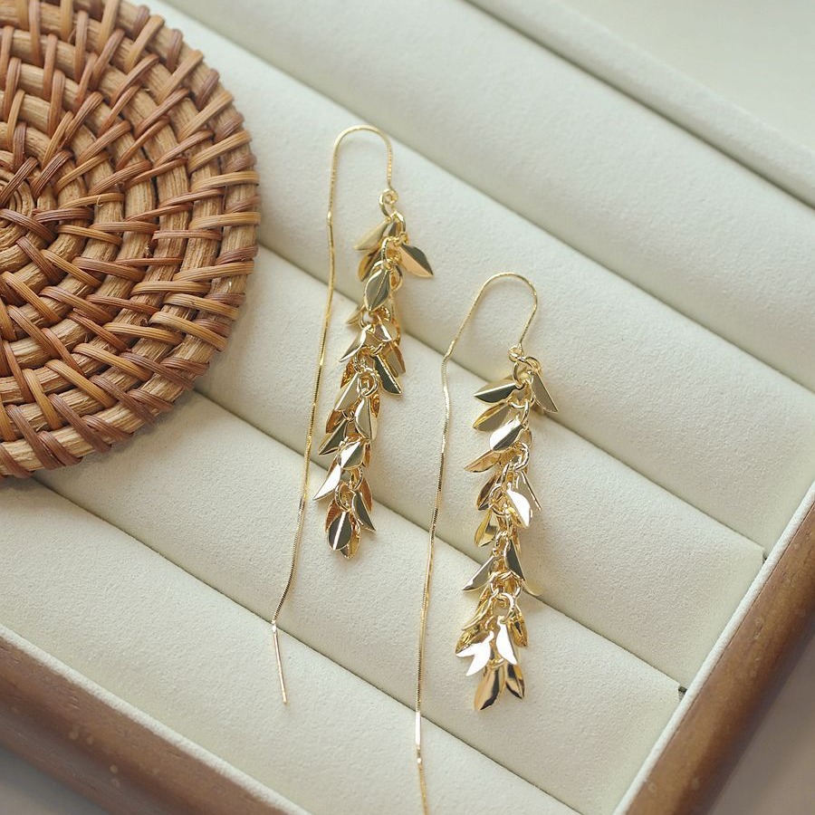 Rare Design-forward Long Tassel Necklace With Golden Wheat Ears