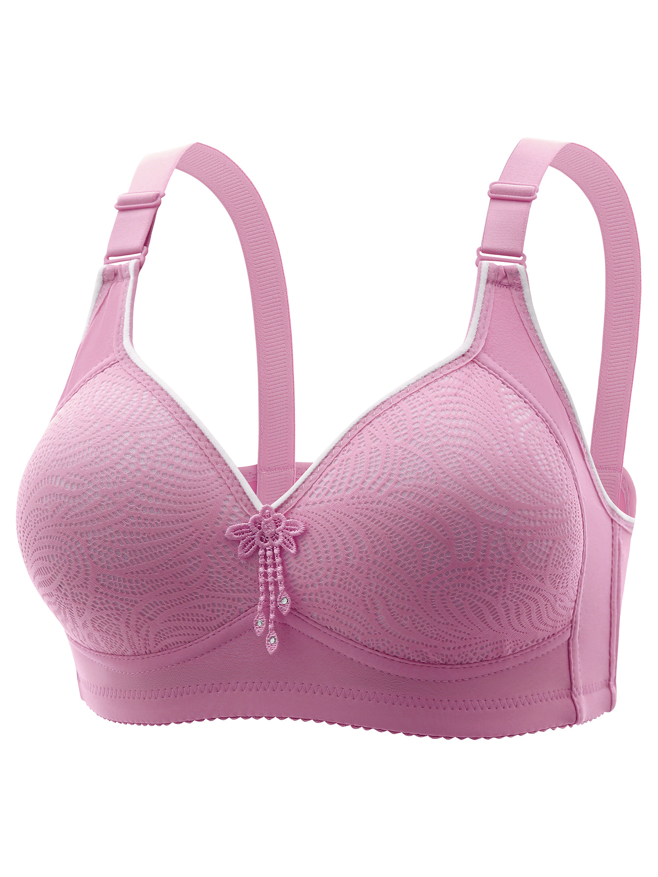 Lace Floral-patterned Wireless Bra With Four-row Three-hook Closure And Padded Cups 2