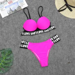 European And American Color Matching Bikini - Rose - View 1
