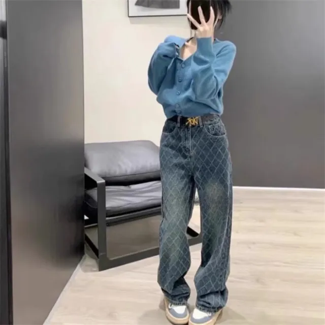 Women's High Waist Straight Loose Wide Leg Jeans Blue - Shop at LoveMi