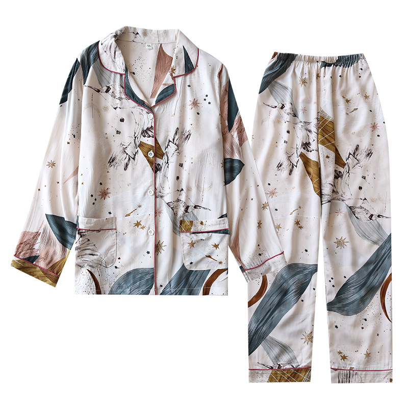 Two-piece Set Summer Thin Long Sleeves Viscose Staple Fiber Pajamas Suit