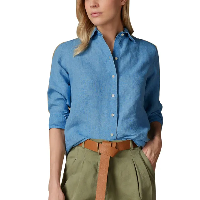 Women's Casual Solid Color Loose Long Sleeve Shirt Blue - Shop at LoveMi