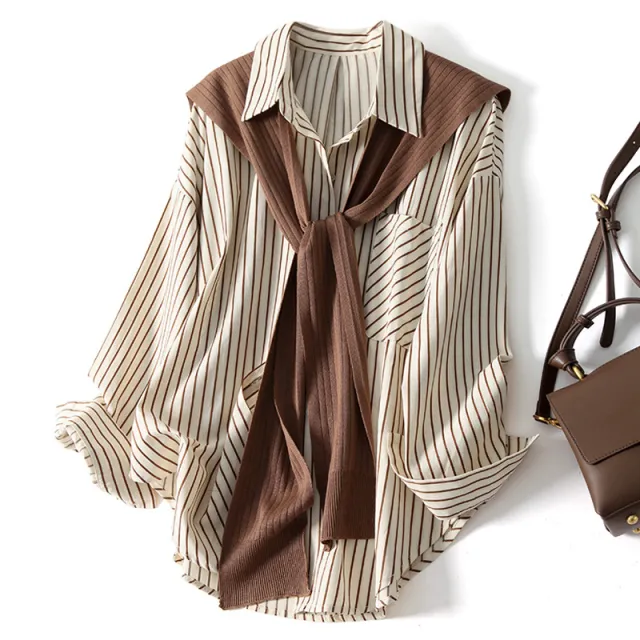 Shawl Design Niche Striped Shirt Coffee Color Bar - Shop at LoveMi