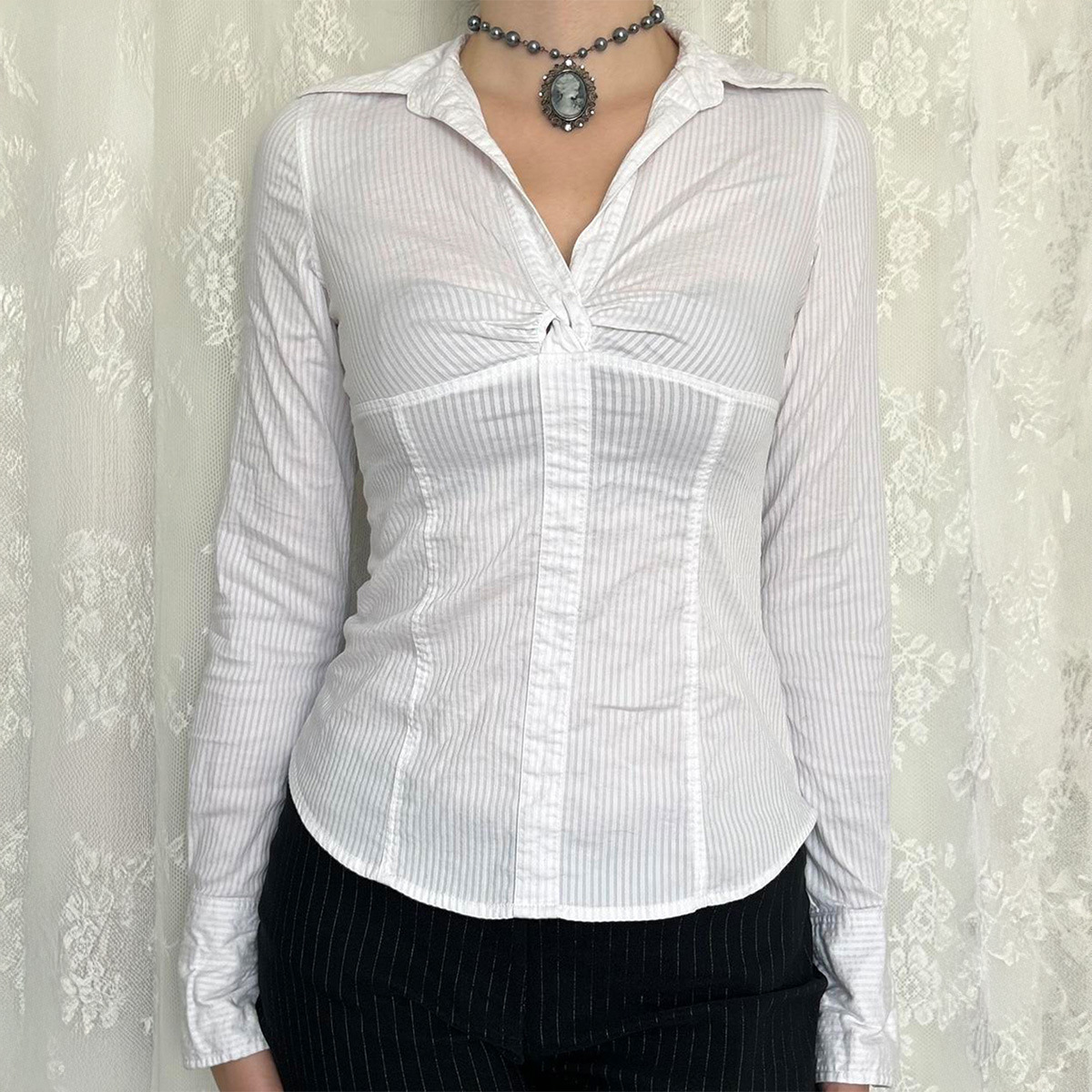 Y2K Edgy Chic Solid-color Long-sleeve Mini Shirt For Women