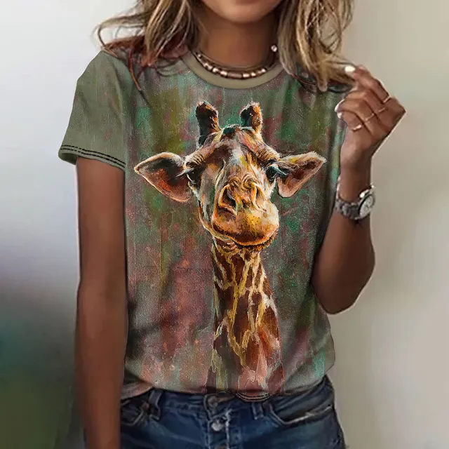 Fun Animal Pattern Women's T shirt Casual Short Sleeve 3E5Zi3V 6Xl - Shop at LoveMi