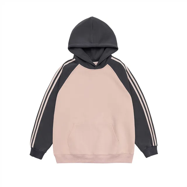 Men's And Women's New Stripe Contrast Color Stitching Raglan Top Dark Gray Pink - Shop at LoveMi