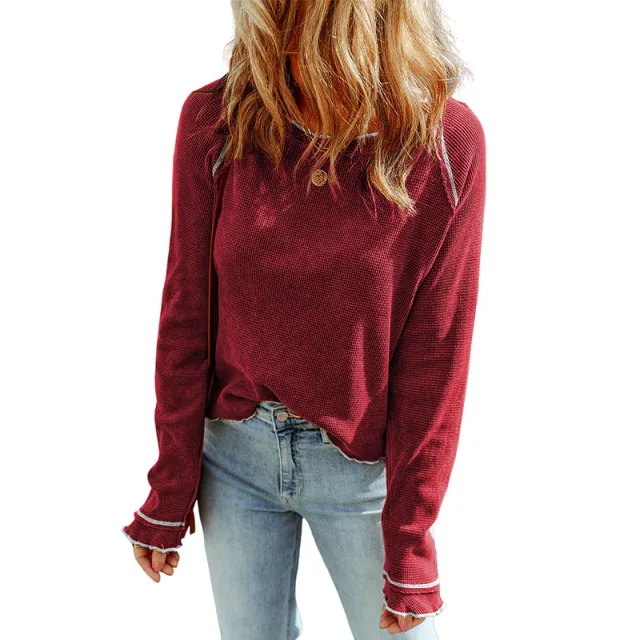 New Autumn Thin Solid Color Bottoming Shirt For Women Red - Shop at LoveMi