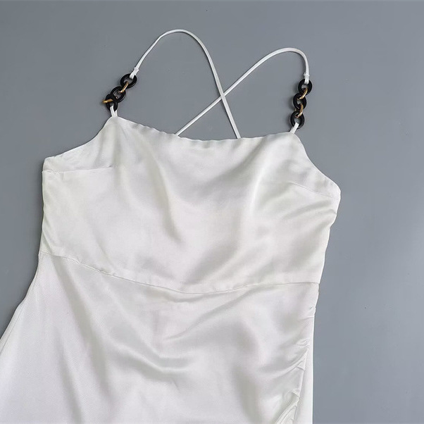Chain Ornament Silk Satin Texture Dress