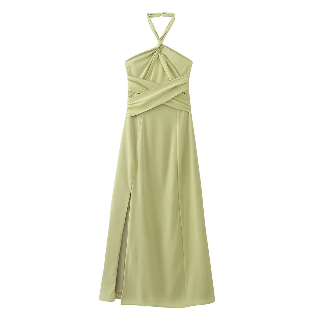 European Station Pleated Suspender Dress