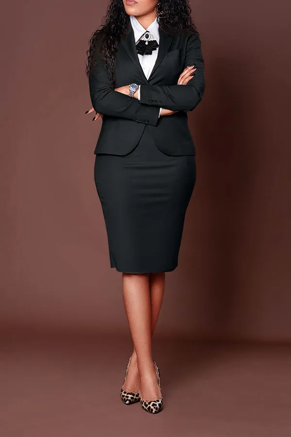 European And American Fashion Business Composite Long Sleeve Suit Hip Skirt Suit Black - Shop at LoveMi