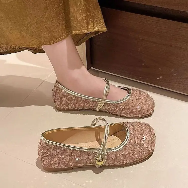 Womens French-style Sequined Mary Jane Shoes