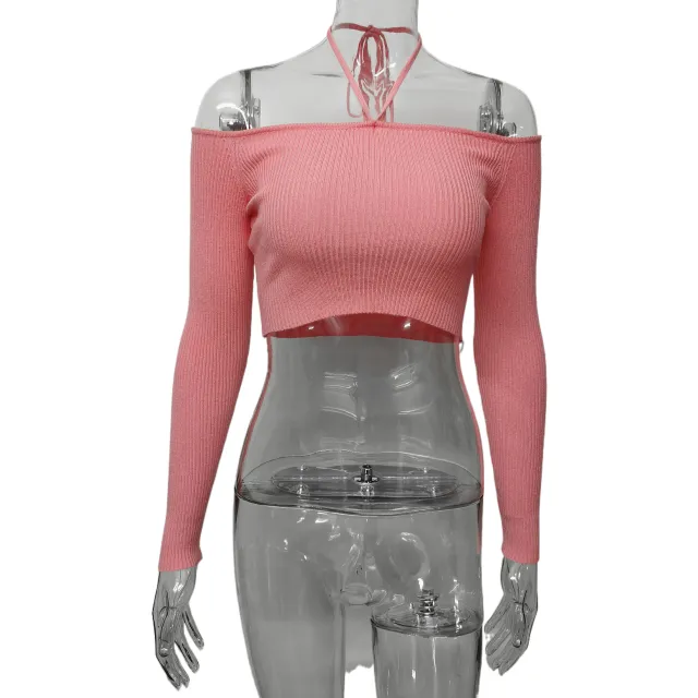Off the shoulder Lace up Short Top Off the navel Pink - Shop at LoveMi