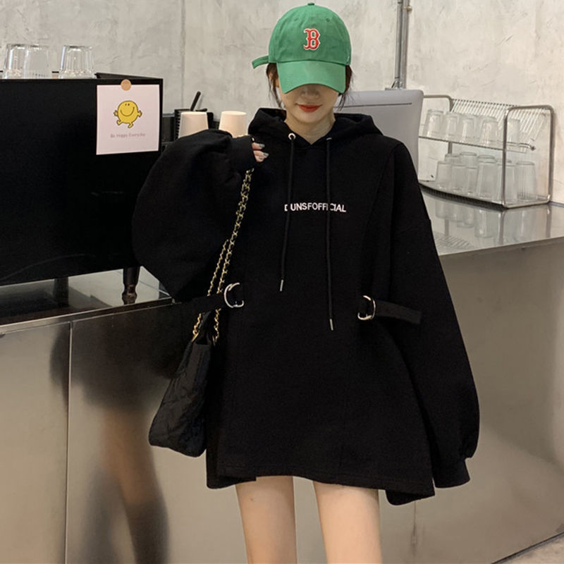 Korean-style Loose-fitting Fleece-lined Thickened Oversized Womens Hoodie For Fall And Winter