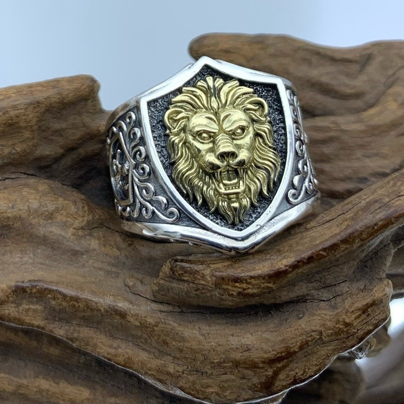 925 Sterling Silver Domineering Lion Open Ring