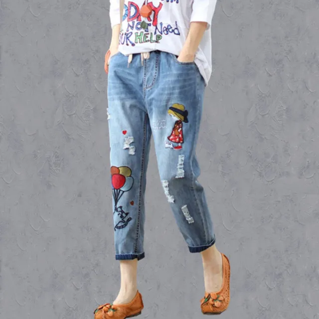 Women's Denim Cropped Harem Pants Loose 9902 Balloon Ninth - Shop at LoveMi