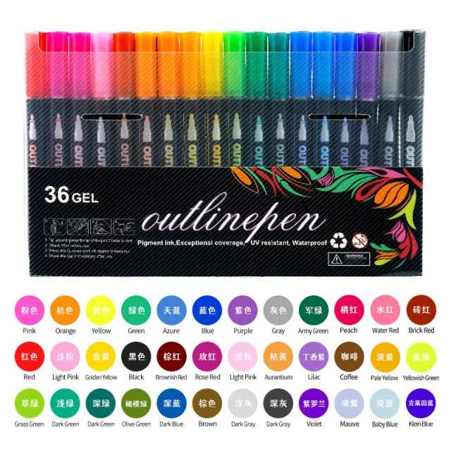Double Line Outline Pen 24 Color Suit Dream Color Mark Fluorescent Marker 36 Colors Suit - Shop at LoveMi