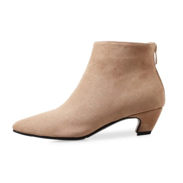 Large Size Mid Heel Pointed Ankle Boots Women Apricot - Shop at LoveMi