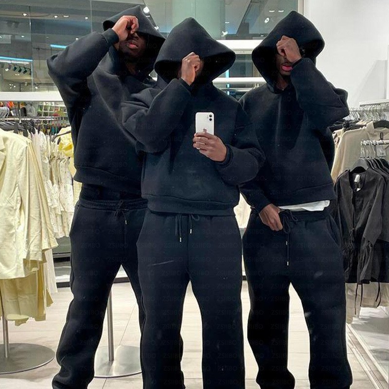 Solid-color Loose-fitting Sweatshirt And Sweatpants Set
