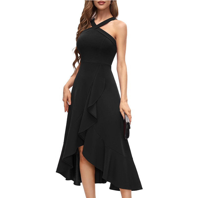 Black Off-Shoulder Women's Midi Dress for Homecoming