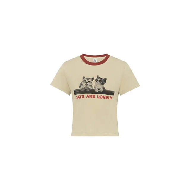 Pet Park Animal Print Round Neck Slim Short sleeved Tops Double Cat Pattern M - Shop at LoveMi