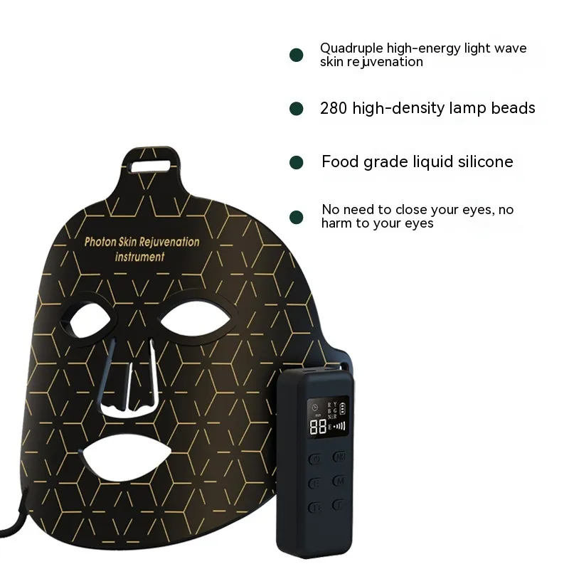 New Infrared Phototherapy Beauty Apparatus Face Led Colour Light Skin Rejuvenation Beauty Mask - Black Gold