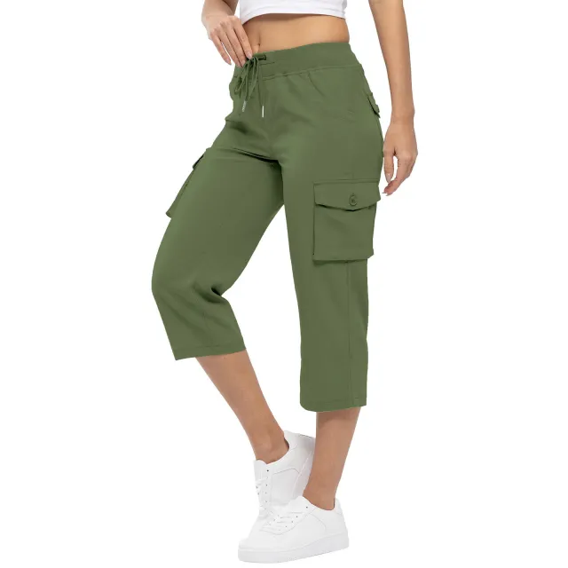 Women's High Waist Drawstring Pocket Loose Pants Green - Shop at LoveMi