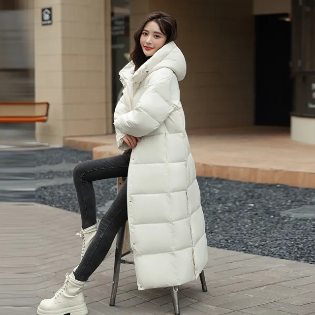 Women's Super Long Down Jacket Winter Puffer Thick Coat Black Red Hooded Zipper Keep Warm Fall Winter Casual Clothes White - Shop at LoveMi