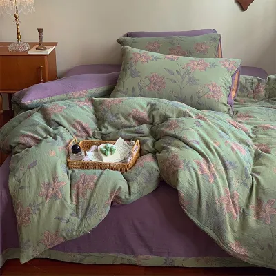 French Yarn-dyed Jacquard Double-layer Yarn Cotton Gauze Four-piece Set