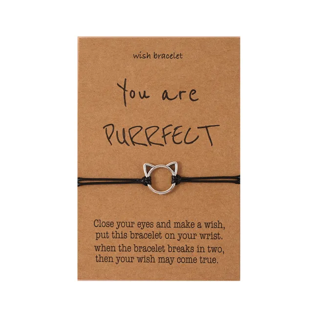 Cute Alloy Cat Head Handmade Wax Line Woven Hand Strap Black - Shop at LoveMi