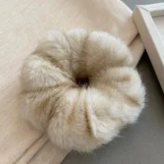 Large Intestine Hair Band Mink-like Waterproof Fabric Warm And Comfortable - Beige - View 1