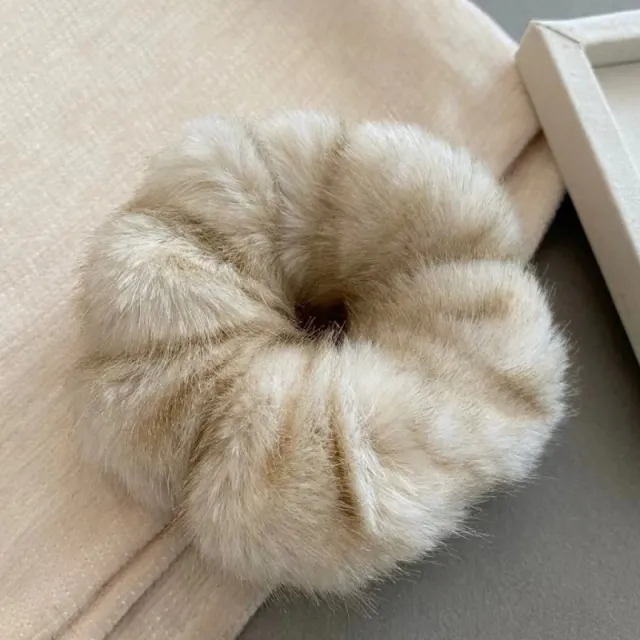 Large Intestine Hair Band Mink like Waterproof Fabric Warm And Comfortable Beige - Shop at LoveMi