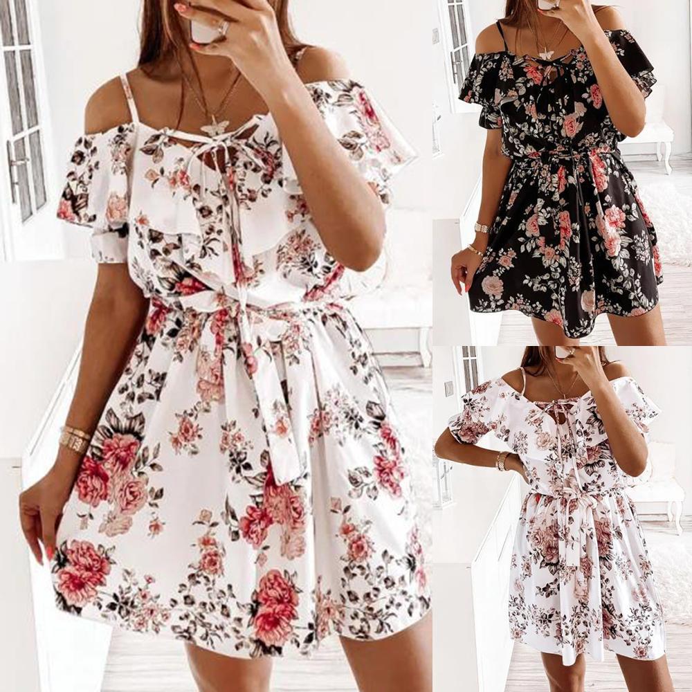 Strap Floral Waist-cinching Dress