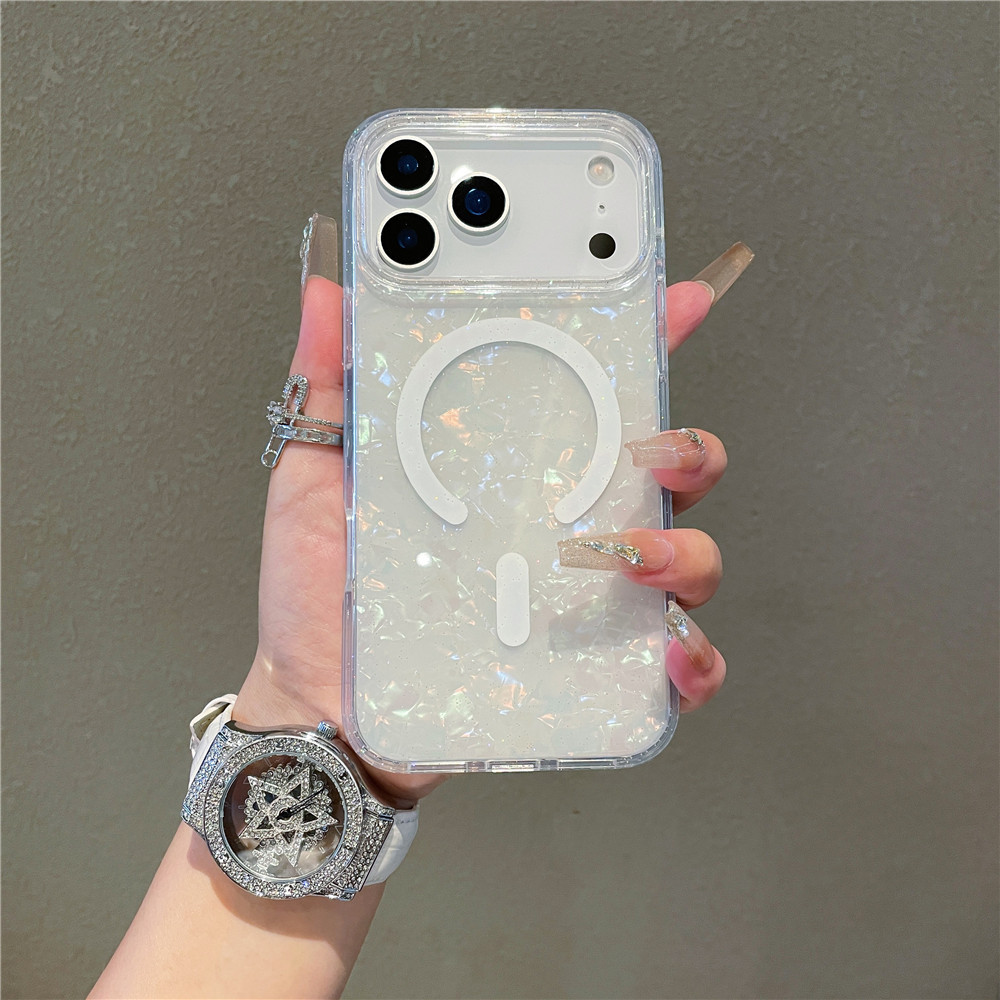 Shell-pattern Magnetic Phone Case With Iridescent Protective Cover