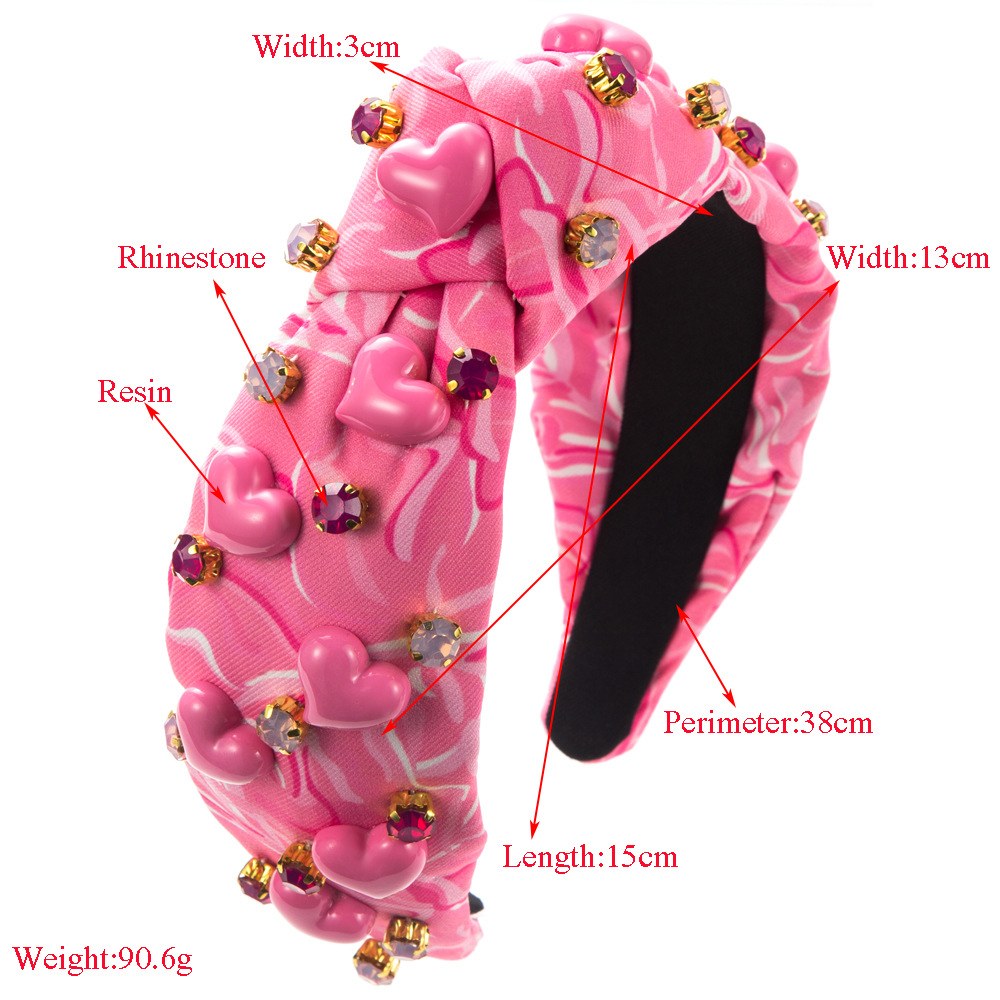 Printed Fabric Valentine's Day Headband Female Hand-stitched Gem Inlaid Love Accessories — foto 9