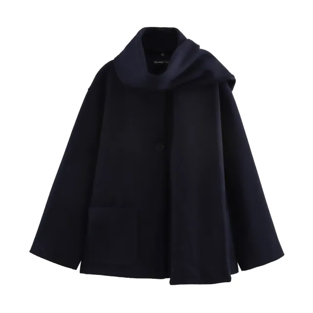 Elegant Blended Textile Scarf Overcoat Coat Blue - Shop at LoveMi
