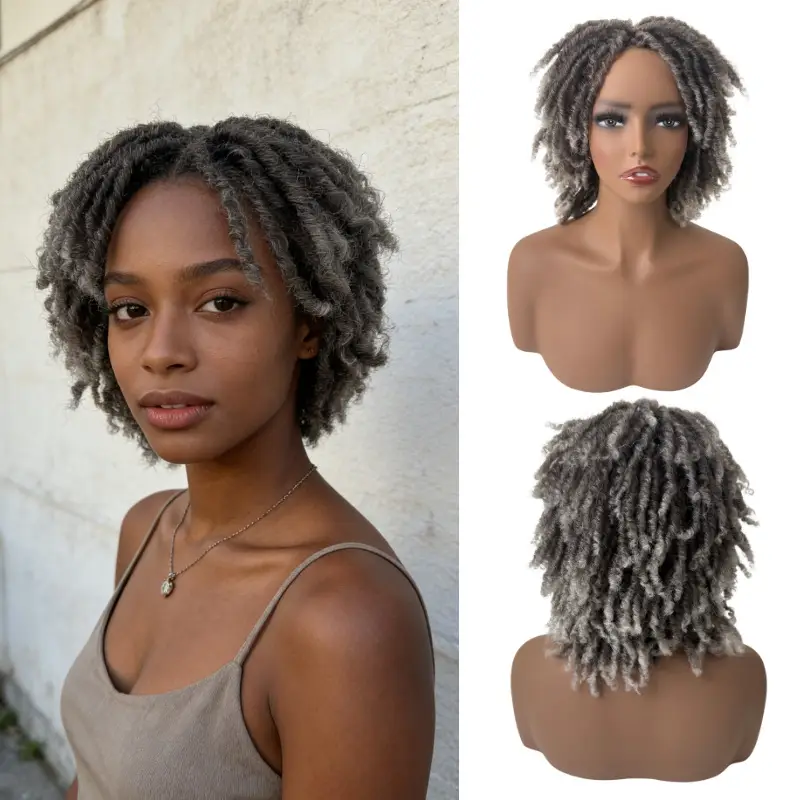 Dreadlock Short Curly Full-wig For Women High-temperature Silk Rose Mesh Cap