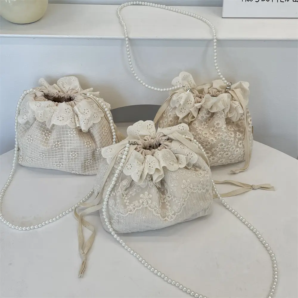 New Stylish Fashionable Lace All-Match Drawstring Bucket Bag