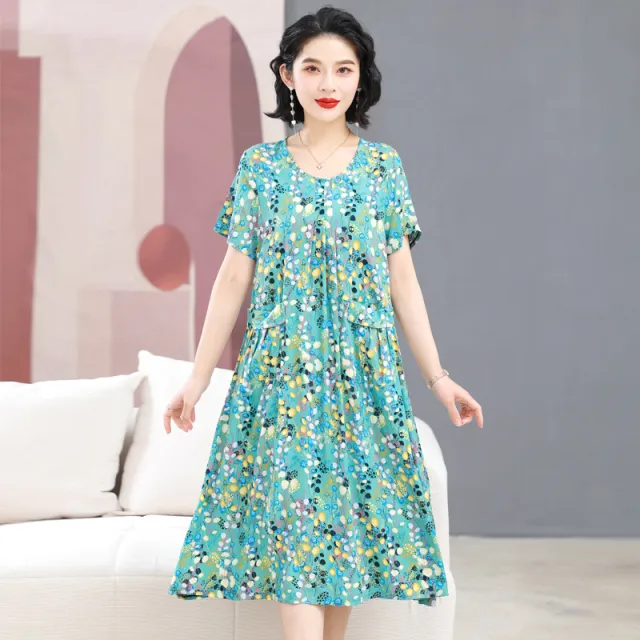 Middle aged And Elderly Women's Cotton Silk Printing Maxi Dress No 41 - Shop at LoveMi