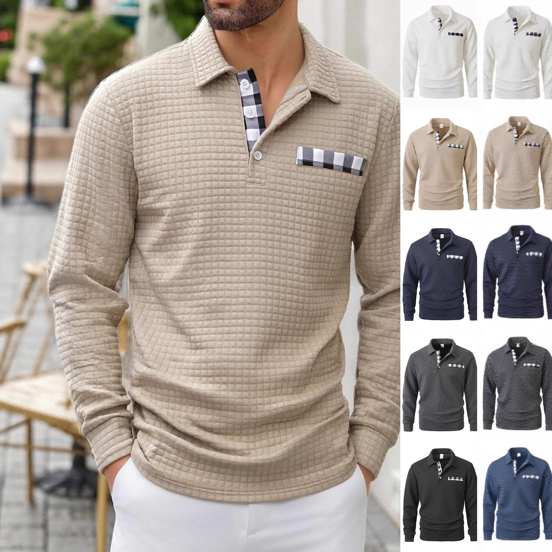 Men's Polo Long-sleeved Button-down T-shirt