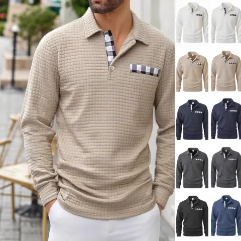 Men's Polo Long-sleeved Button-down T-shirt