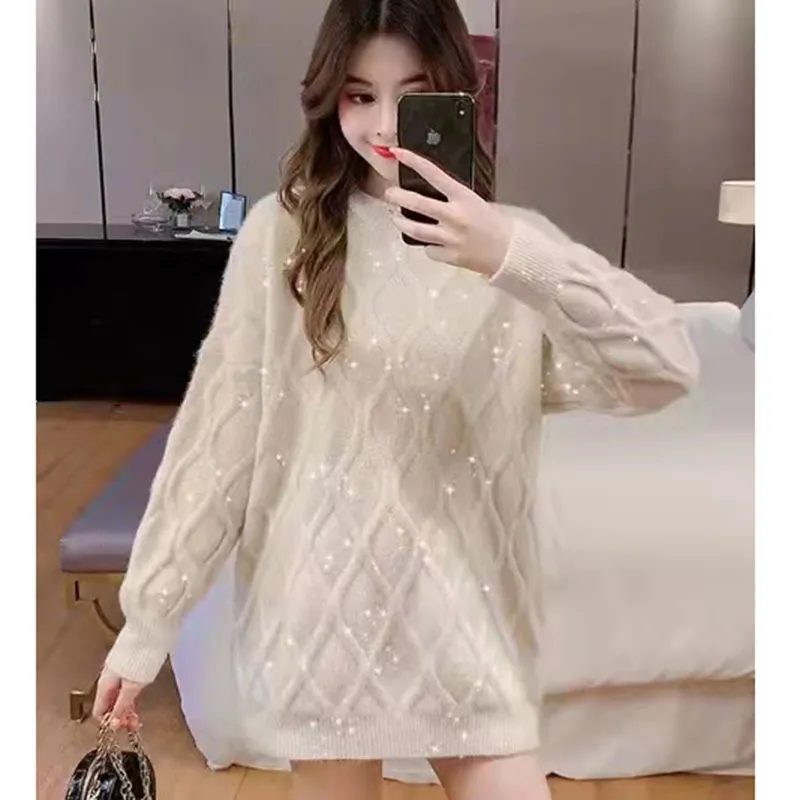 Thick Loose And Lazy Style Knitted Sweater - Beige