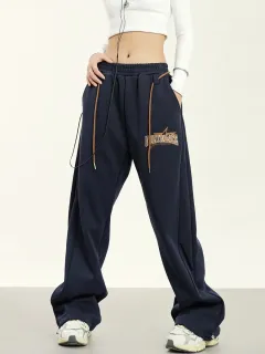 All-matching Loose Simple Trendy Fashion Sports Casual Pants - Dark Blue - View 1