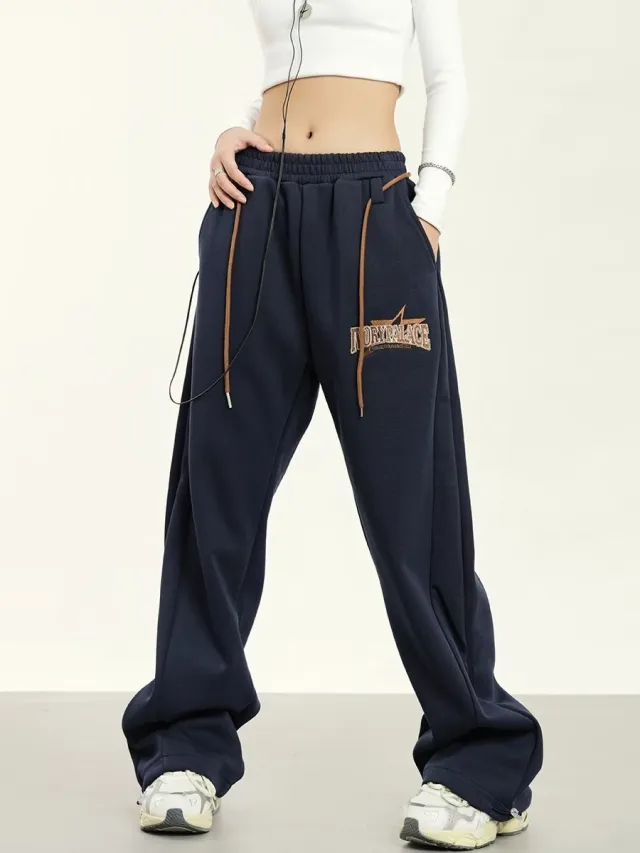 All matching Loose Simple Trendy Fashion Sports Casual Pants Dark Blue - Shop at LoveMi