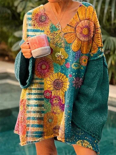 Elegant Digital Printing Casual Loose Women's Sweater Dress Nwy09324102304 - Shop at LoveMi