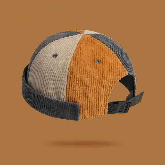 Women's Retro Corduroy Color Matching Hat Beige Gray Stitching - Shop at LoveMi