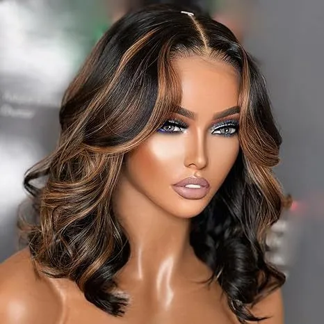 European And American Ladies Brown Highlight Medium Short Curly Hair Brown Highlights 10 Inches - Shop at LoveMi