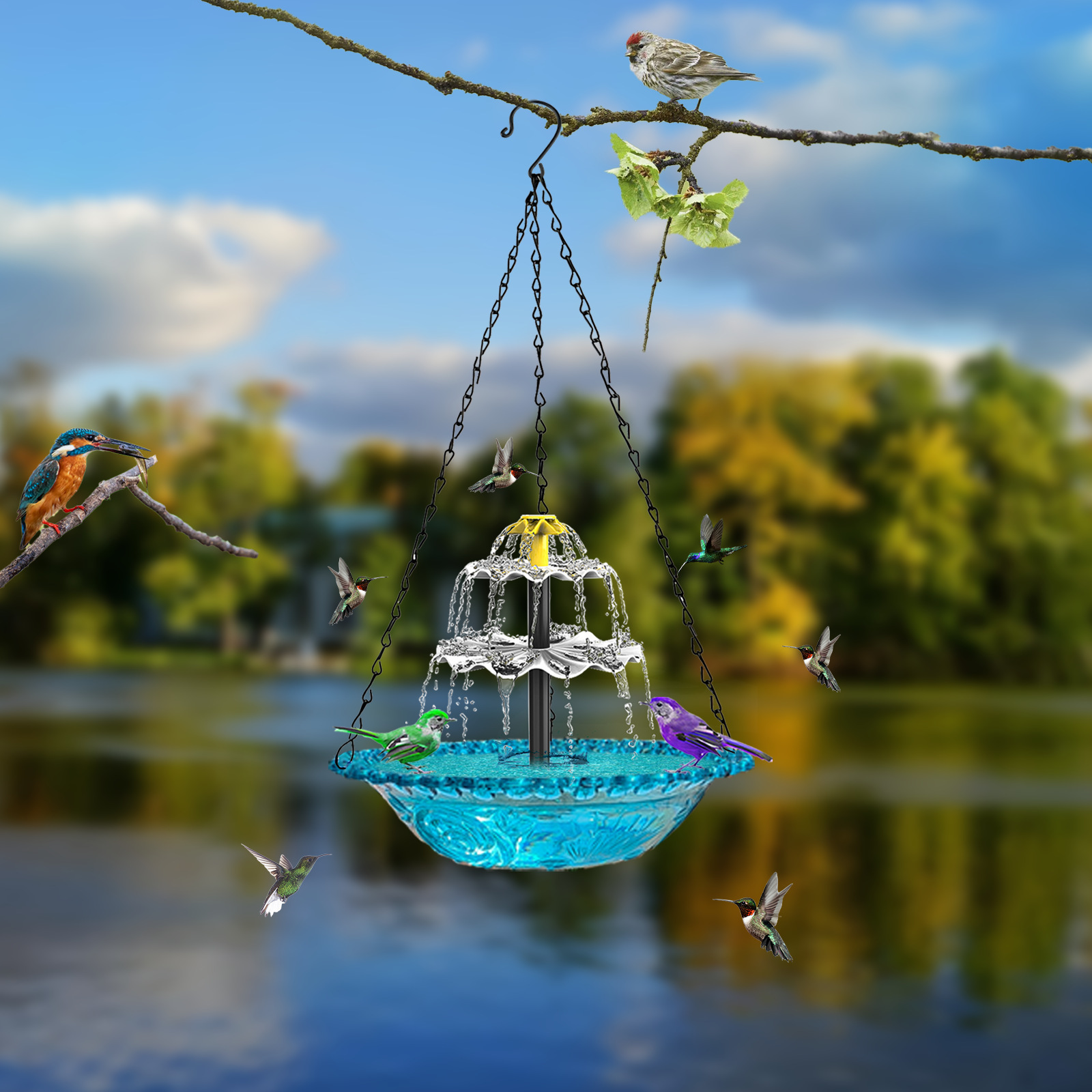 Solar-Powered Fountain Bird Feeder Bird Bath