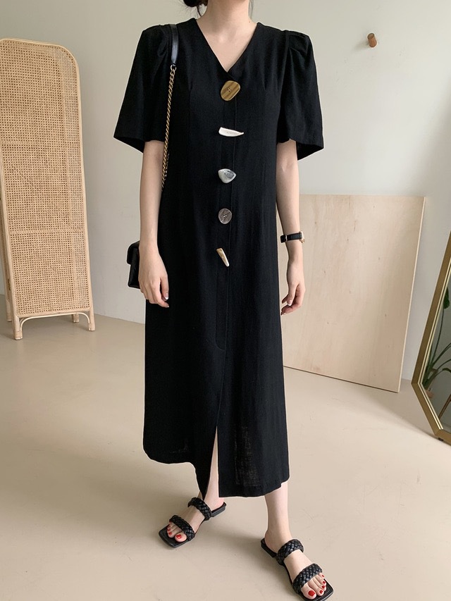 Korean Style Retro Japanese Chic Button Over The Knee Dress