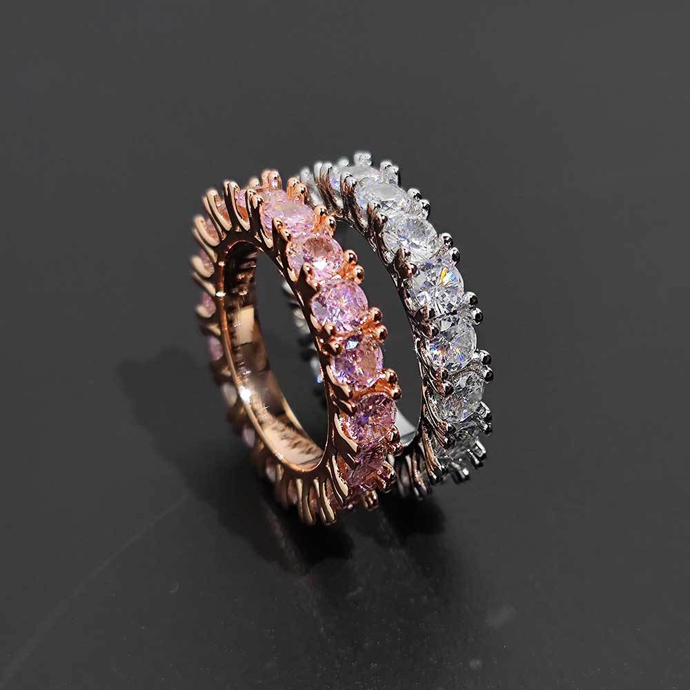 Hip Hop 4mm Single Row Zircon Ring For Men