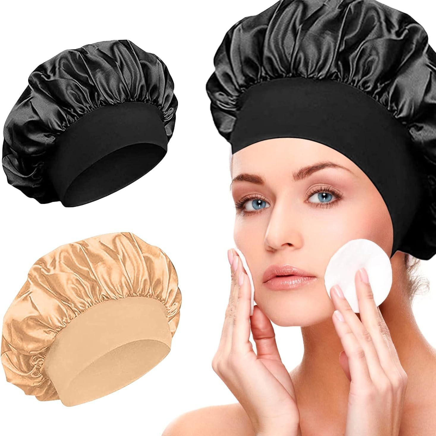 Wide-brimmed High Elastic Headscarf Beauty Salon Shower Cap Care Satin Nightcap - Image 19
